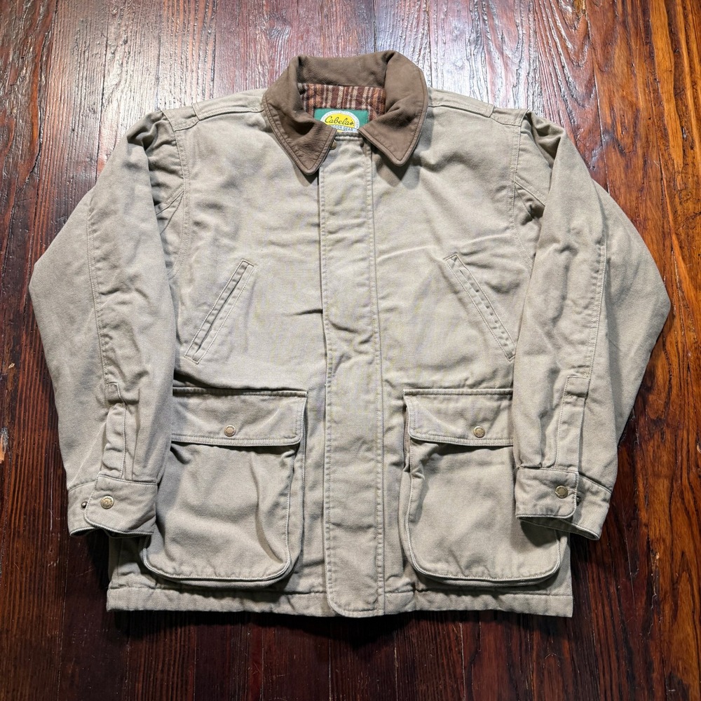 Cabelas Jacket Mens M Tan Nubuck Leather Collar Workwear Canvas Field Coat